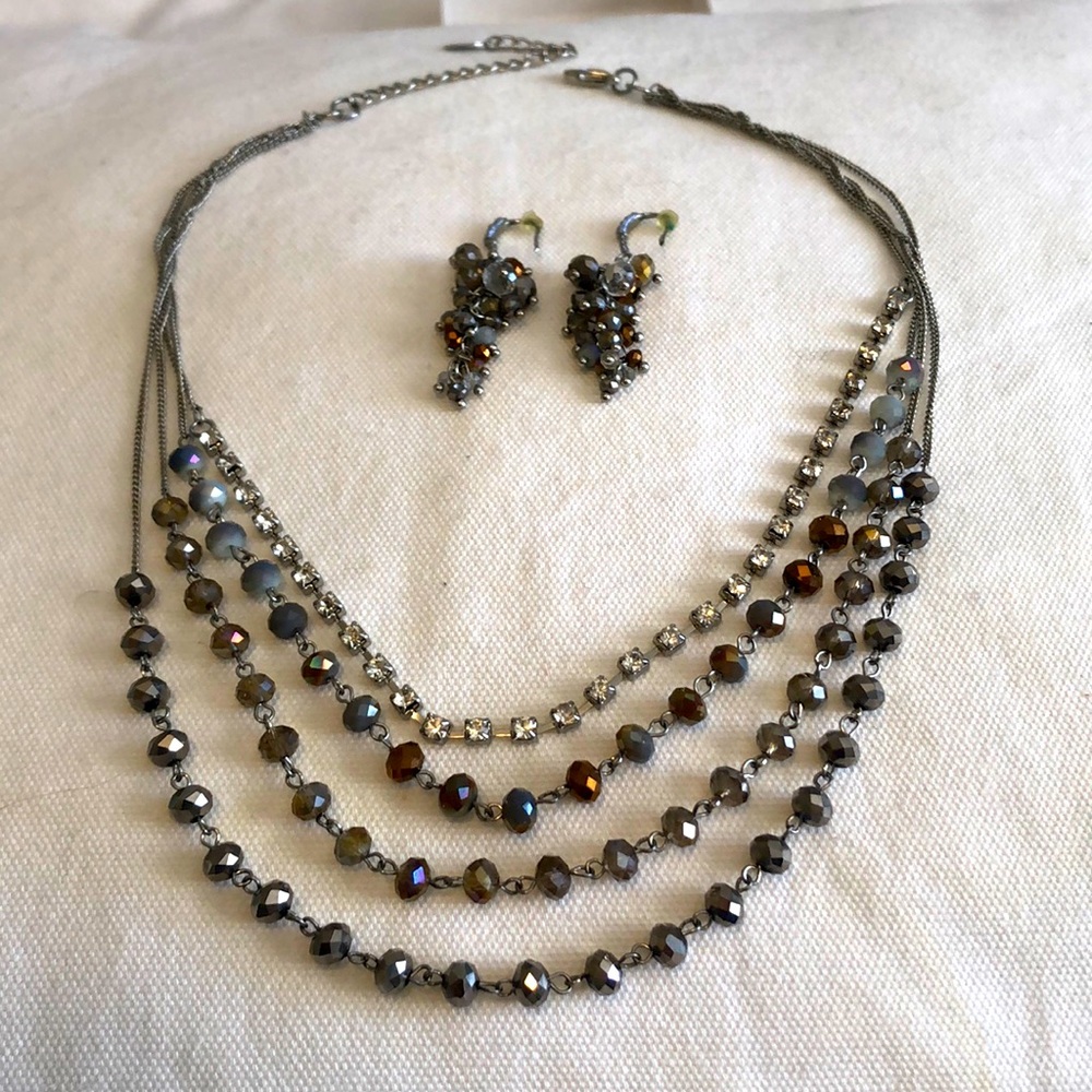 Sparkly Layer Necklace and Cluster Earring Set
